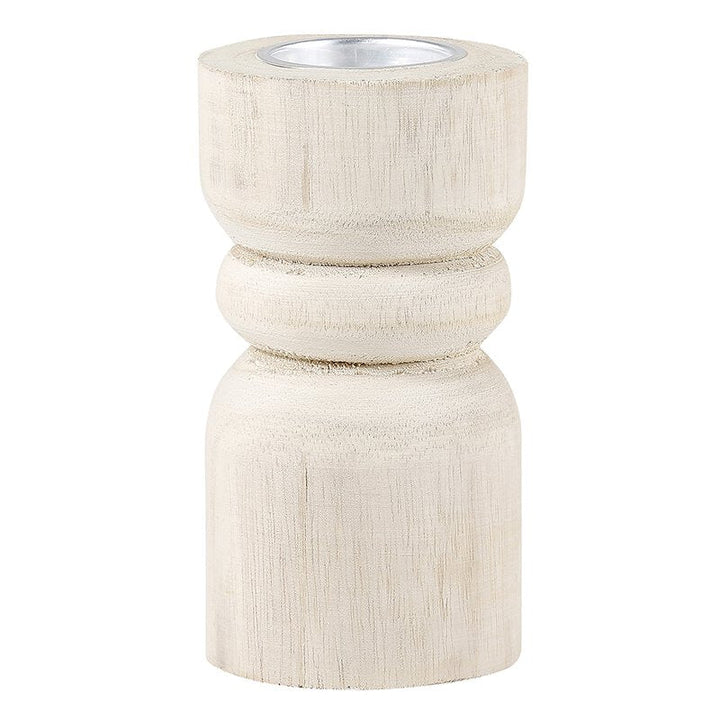 Candle Holder MED - Natural Wood with Silver Plate
