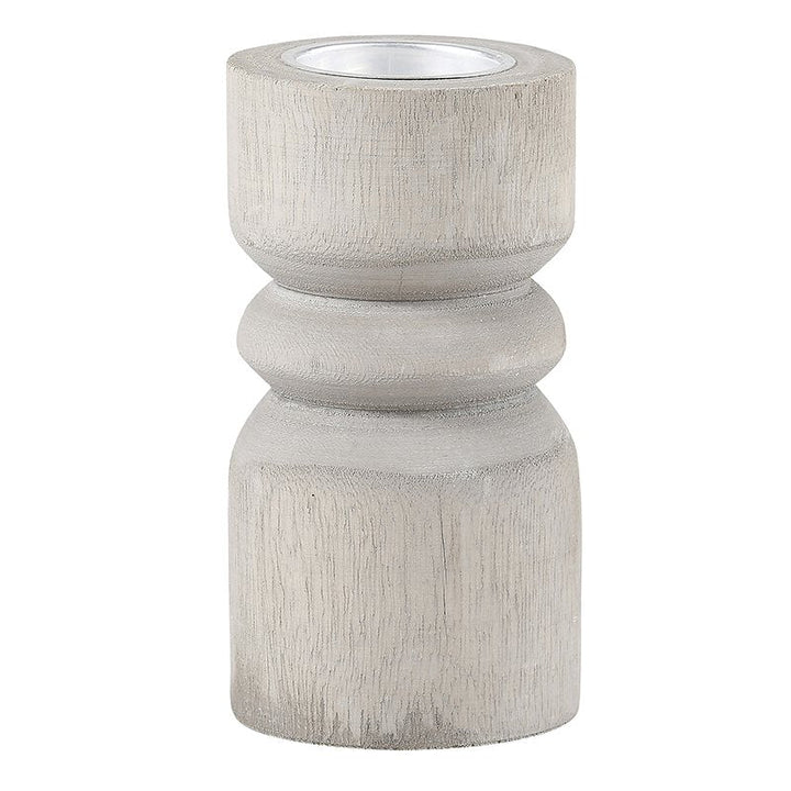 Candle Holder MED - Grey Wood with Silver Plate