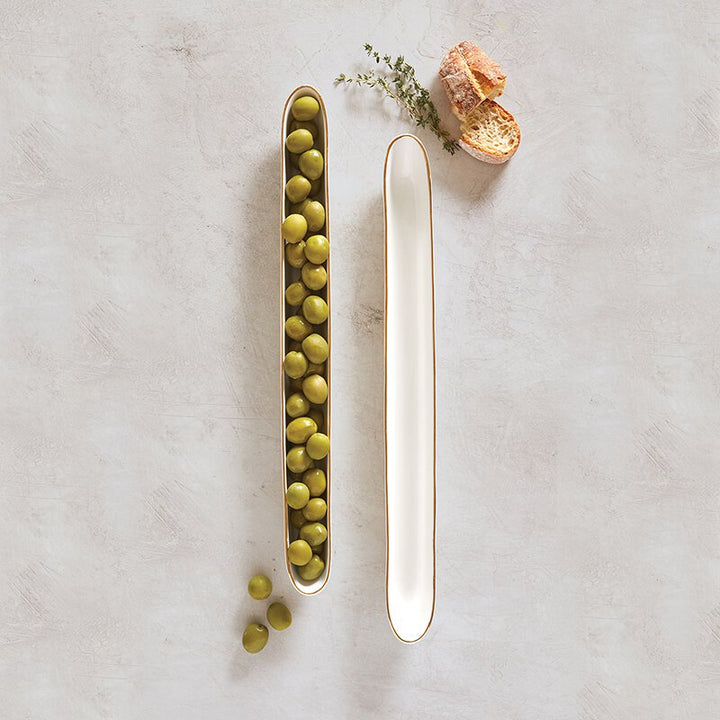 Ceramic Olive Boat - Gold Rim