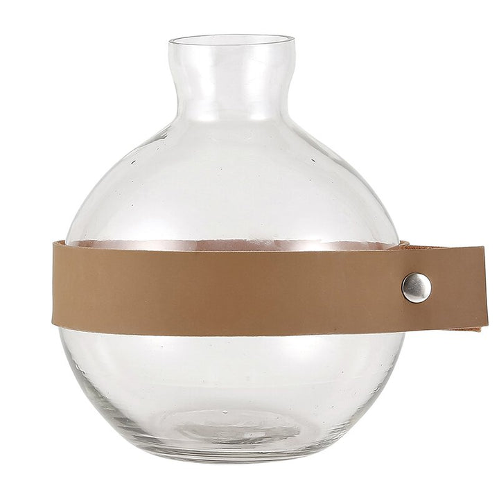 Round Glass & Leather Vase Natural