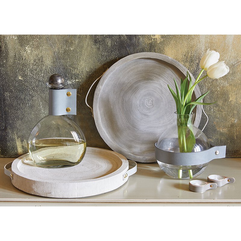Glass & Leather Vase Round - Grey