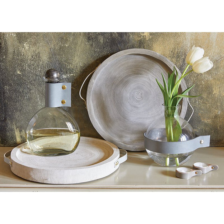 Glass & Leather Vase Round - Grey