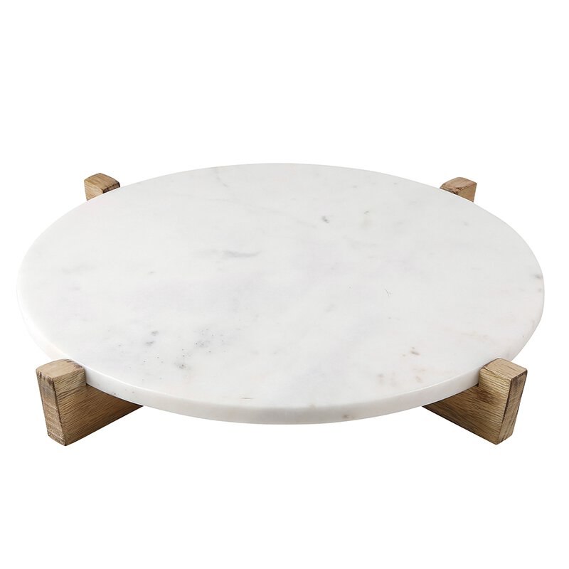 Marble Tray and Natural Mango Wood Stand 14"