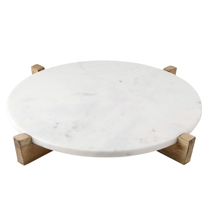 Marble Tray and Natural Mango Wood Stand 14"
