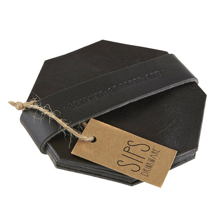 Leather Coaster Set Black