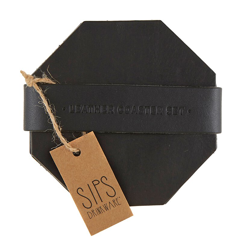 Leather Coaster Set Black