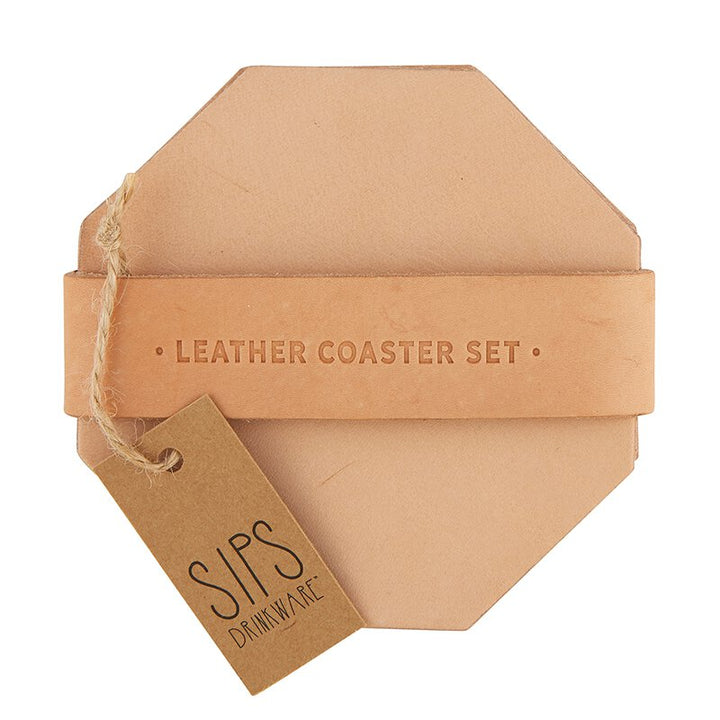 Leather Coaster Set Camel