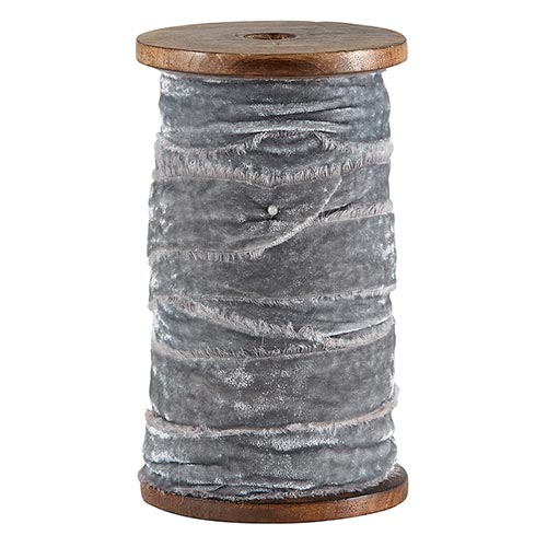 Grey Frayed Velvet Ribbon