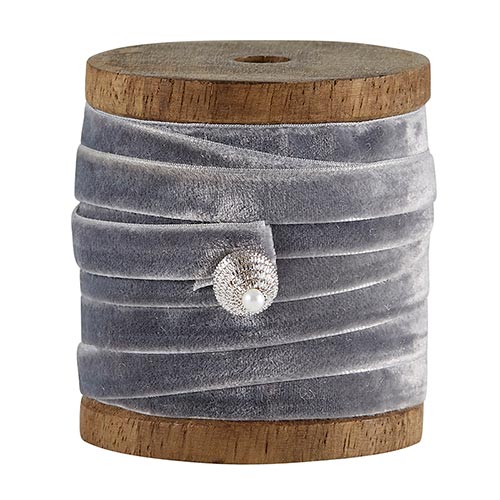 Velvet Ribbon w/Push Pin - Grey