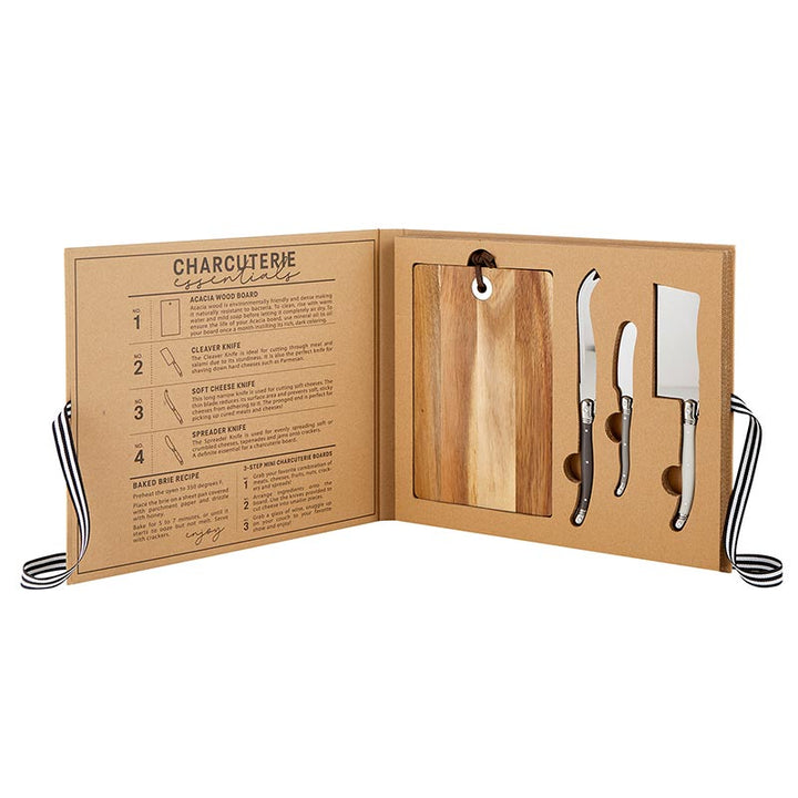 Cardboard Book Set - Acacia Wood Cheese Board w/Knives