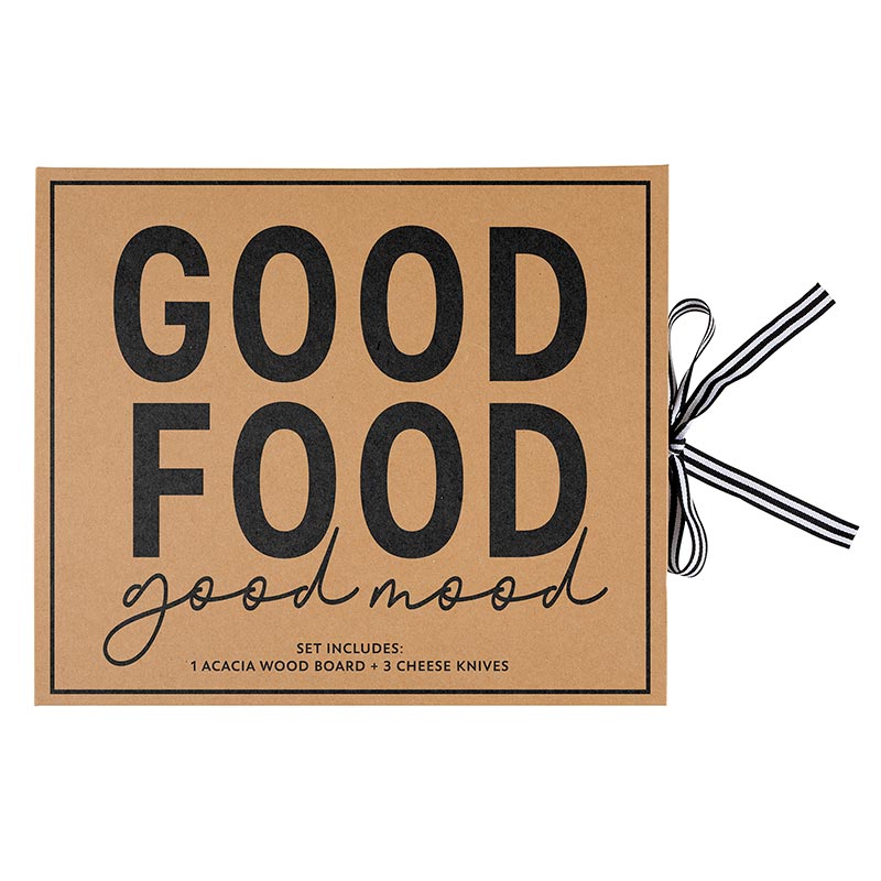 Cardboard Book Set - Acacia Wood Cheese Board w/Knives