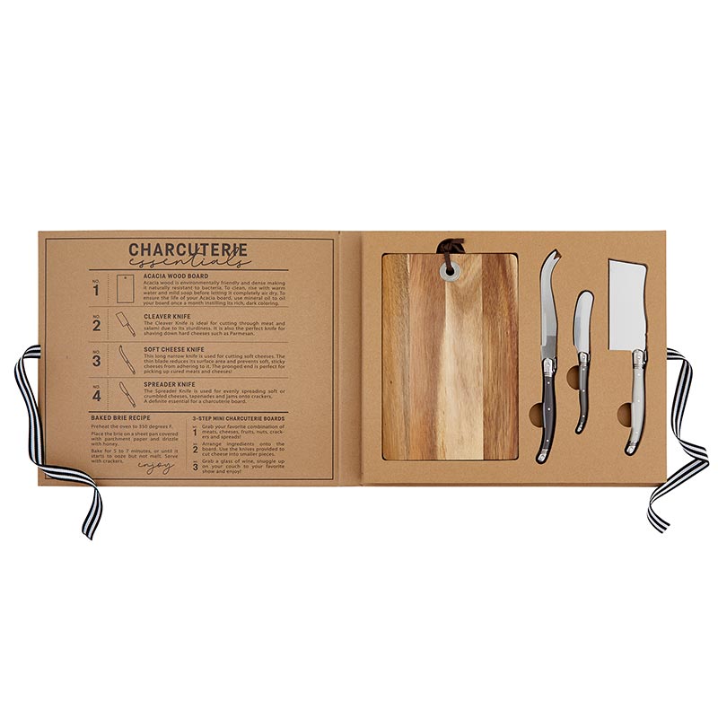 Cardboard Book Set - Acacia Wood Cheese Board w/Knives