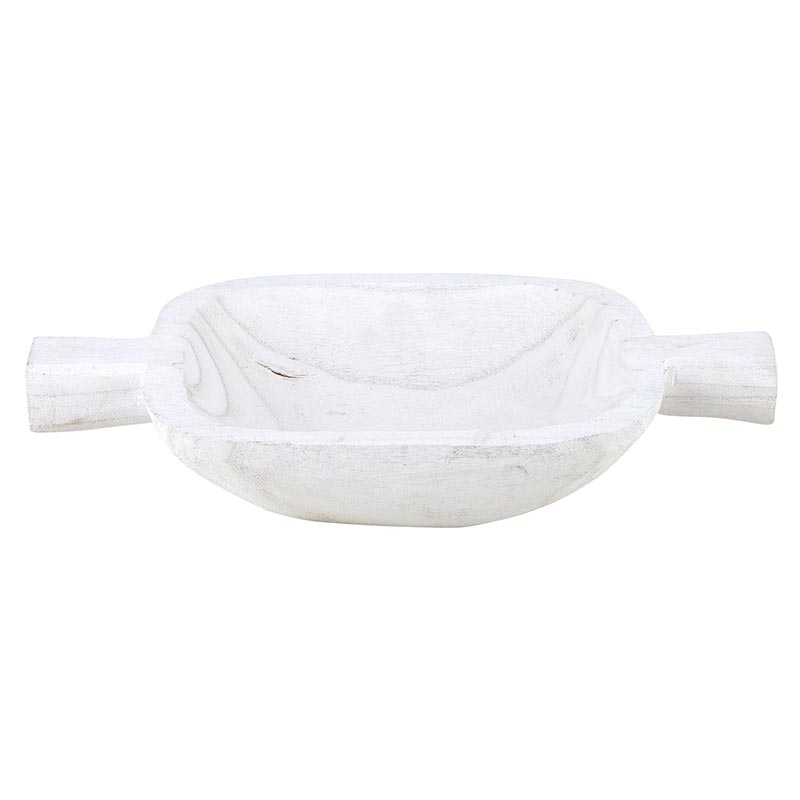 Wood Small Double Handle Bowl- Paulownia White