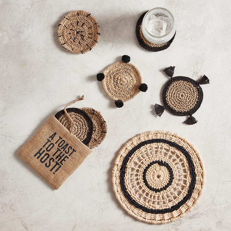 Sea Grass Coasters + Burlap Bag - Set of 4