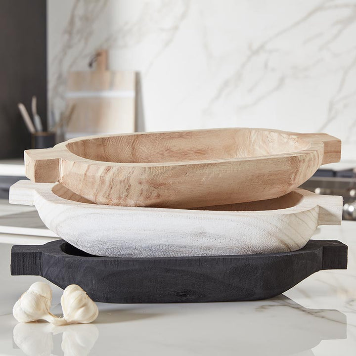 Wood Double Handle Bowl - Paulownia White