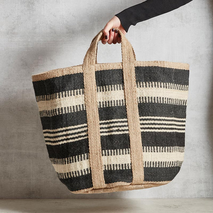Jute Basket Bag - Black + Bleach