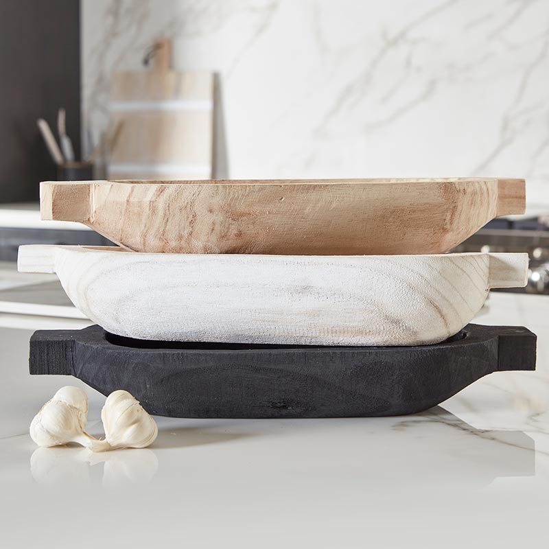 Wood Small Double Handle Bowl - Paulownia Black