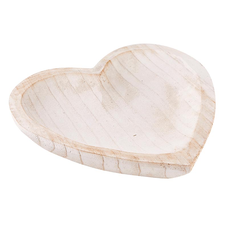 Paulownia Wood  Heart Bowl - White