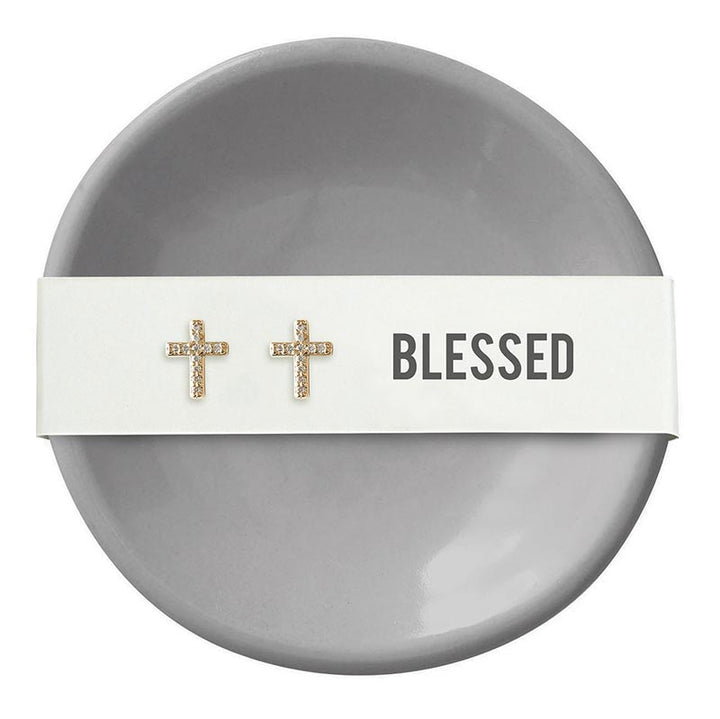 Ceramic Ring Dish & Earrings - Blessed