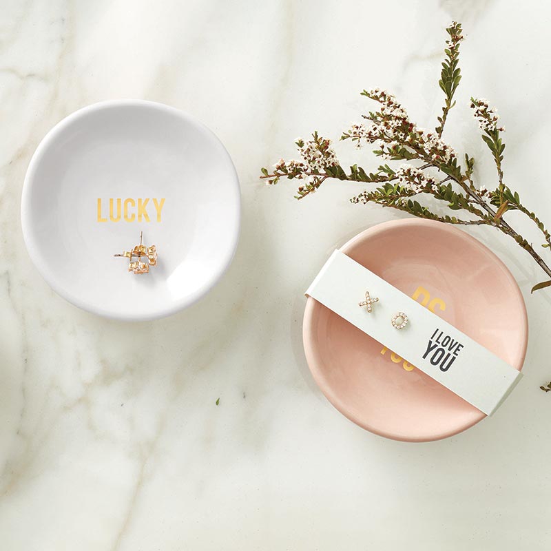 Ceramic Ring Dish & Earrings - Lucky