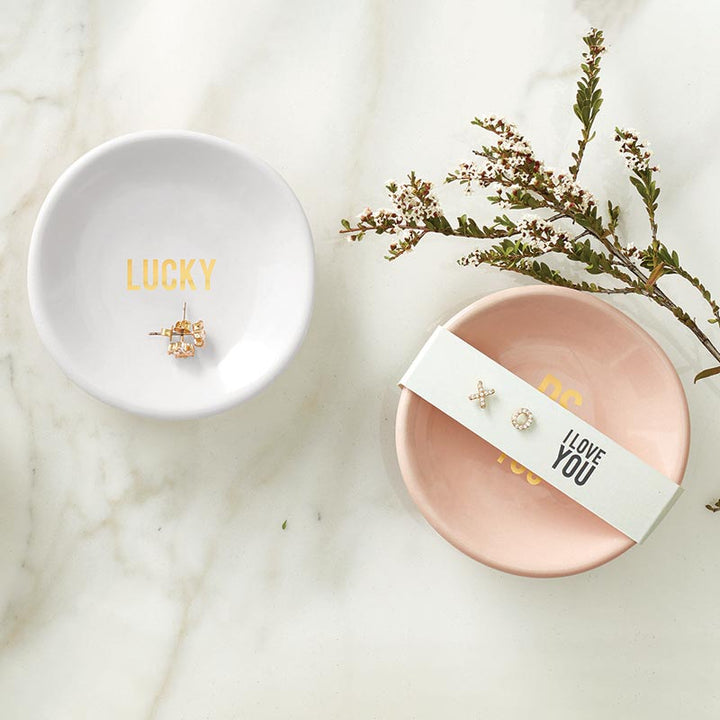 Ceramic Ring Dish & Earrings - Lucky