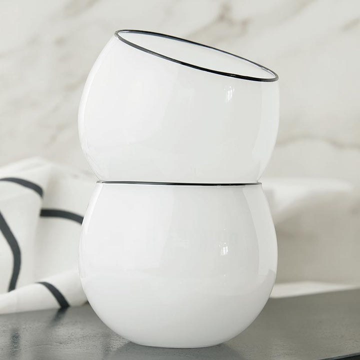 Roly Poly Glass - White w/Thin Black Rim