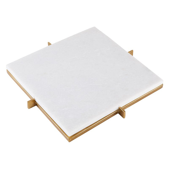 White Marble Tray w/Metal Stand
