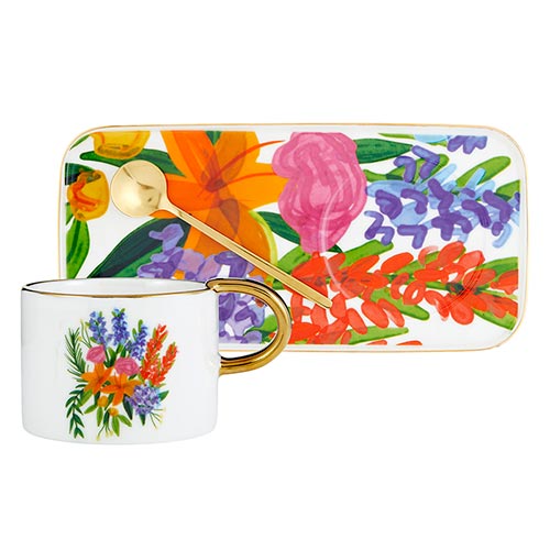 Mug, Tray And Spoon Set - Floral