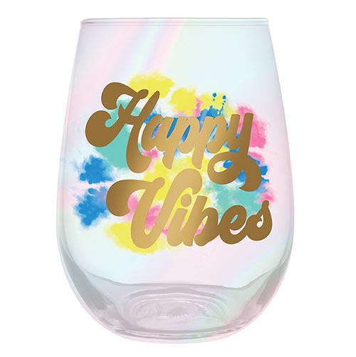 Jumbo Stemless Wine Glass - Happy Vibes