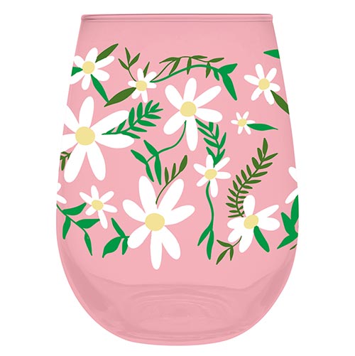 Stemless Wine Glass - Daisies