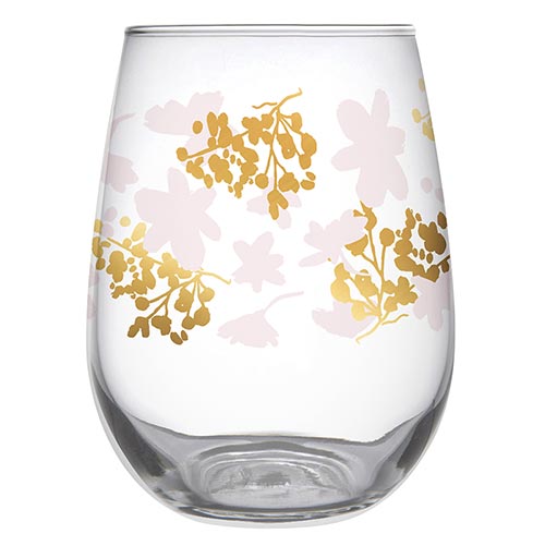 Stemless Wine Glass - Gold Flowers