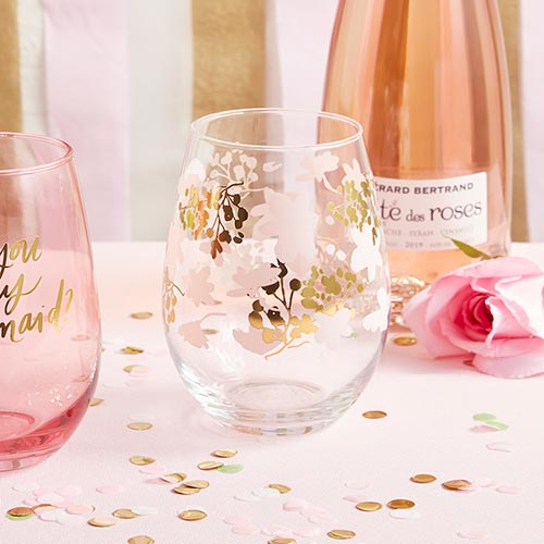 Stemless Wine Glass - Gold Flowers