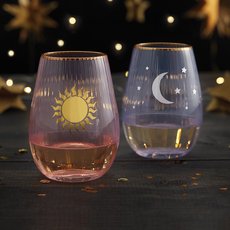 Beveled Stemless Wine Glass - Moon