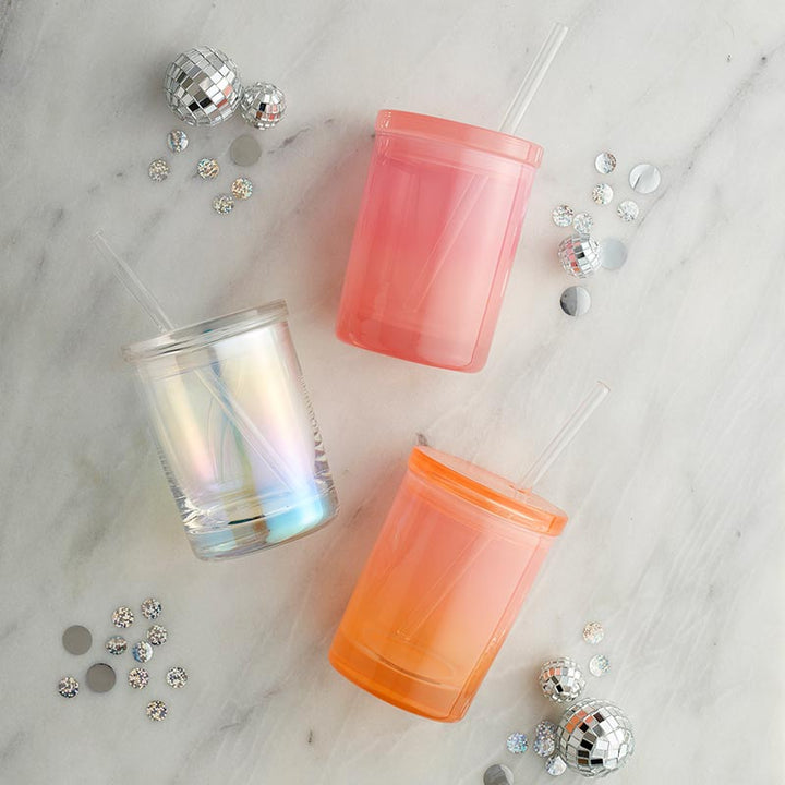 Glass DOF w/Lid & Straw- Coral Pink