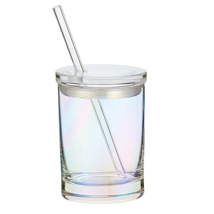 Glass DOF w/Lid & Straw - Iridescent