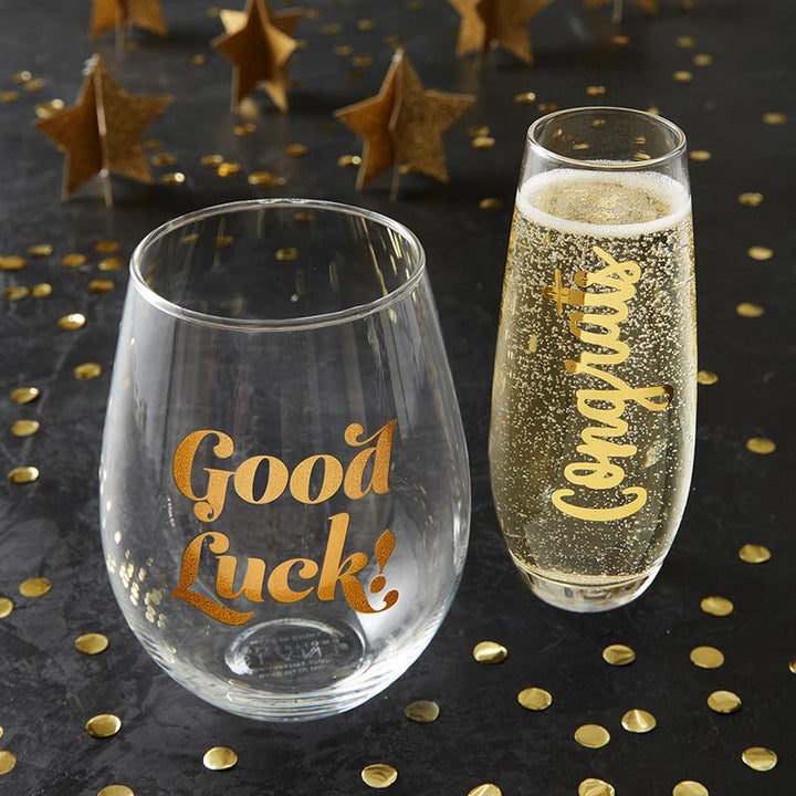 Jumbo Stemless Wine Glass - Good Luck!