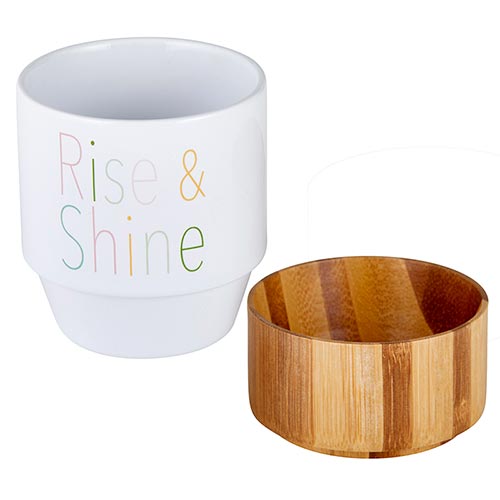 Ceramic Mug with Bamboo Base - Rise and Shine