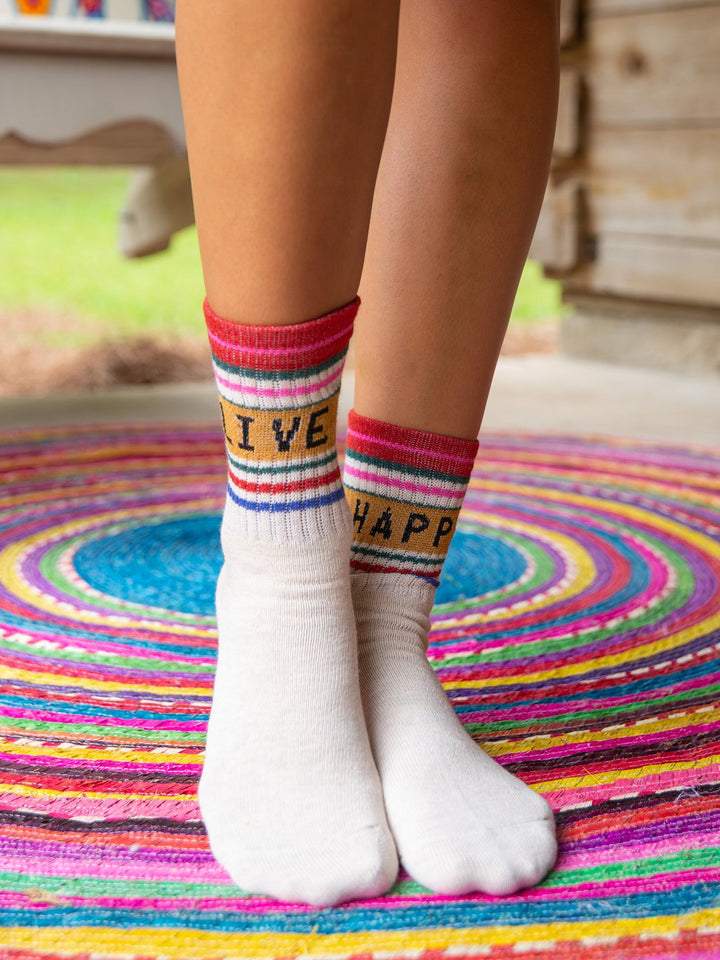 Striped Crew Sock Live Happy