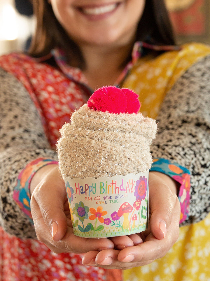 Cupcake Sock Happy Birthday Floral