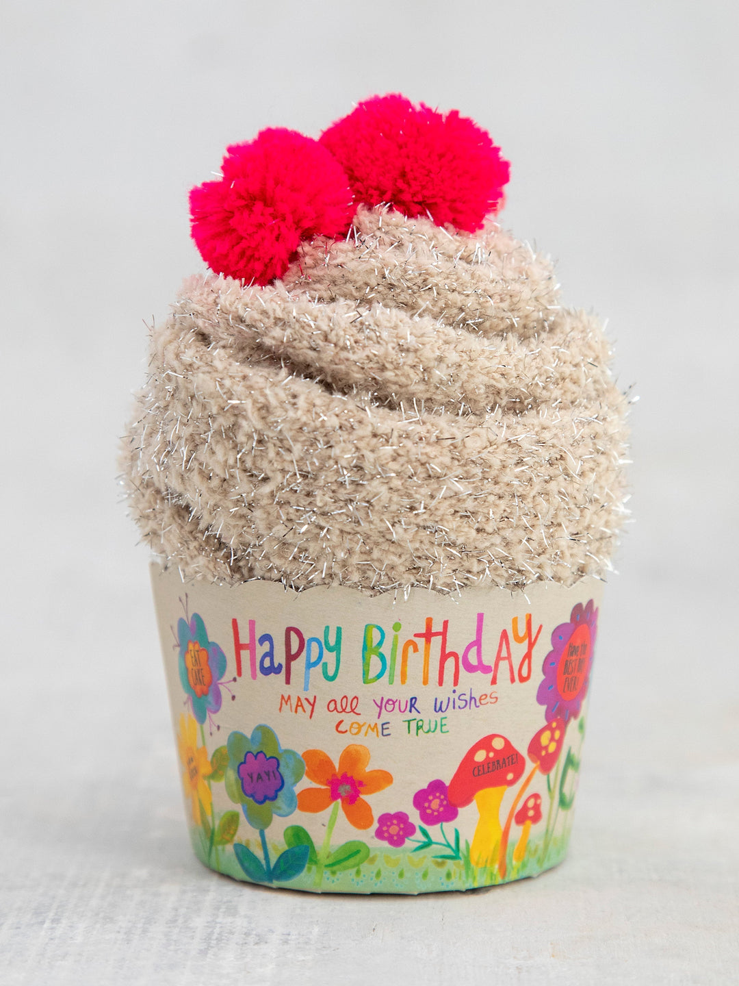 Cupcake Sock Happy Birthday Floral