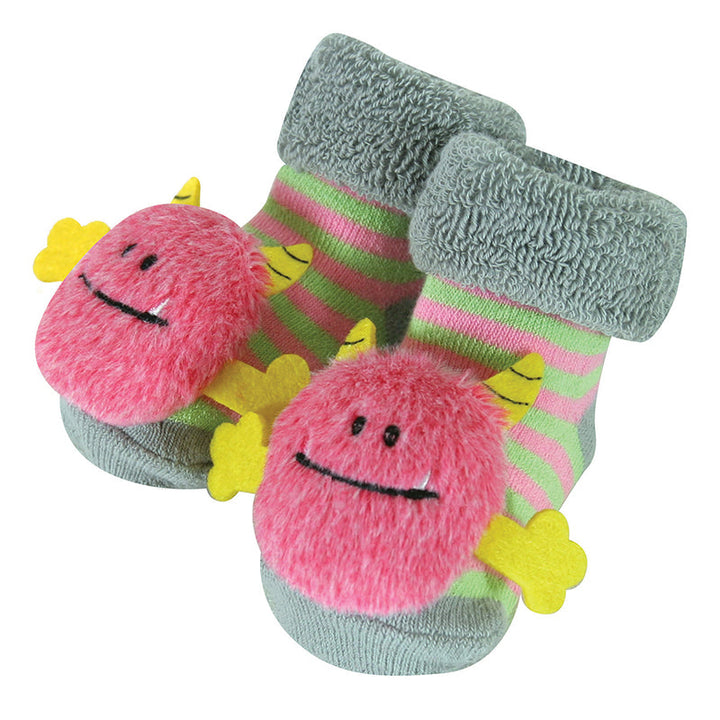 Rattle Socks - Pink Monster, 6-12 Mths