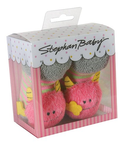 Rattle Socks - Pink Monster, 6-12 Mths