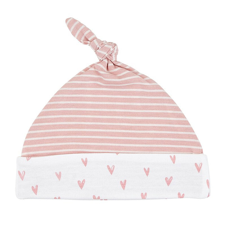 Knit Hat - Pink Heart Stripe