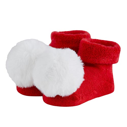 Pompom Socks - Red+White Fur