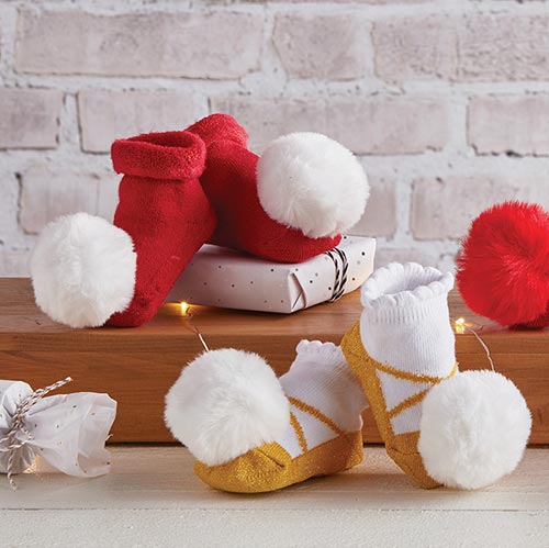 Pompom Socks - Red+White Fur