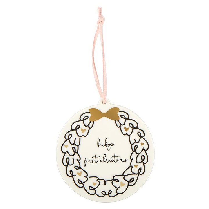 Baby's 1st Xmas Ornament - Pink Wreath