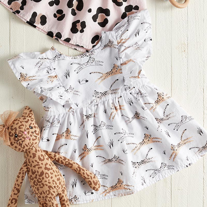 Flutter Sleeve Dress - Dancing Cheetah 6-12 Months