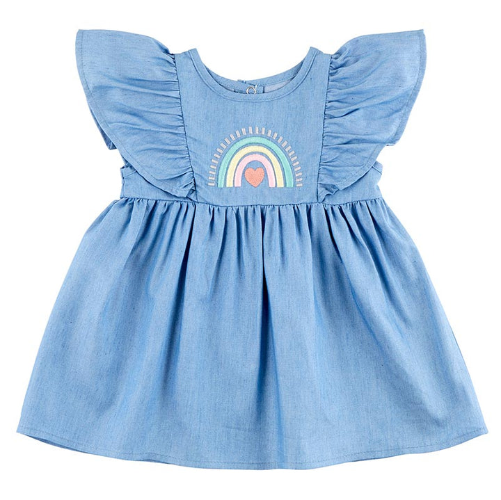 Flutter Sleeve Dress - Denim Rainbow 3-6 Months