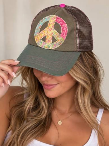 Canvas Trucker Hat - Teal Peace Sign