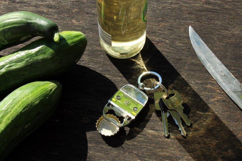 VW T2 BUS KEY RING WITH BOTTLE OPENER IN BLISTER PACKAGING - GREEN (D)